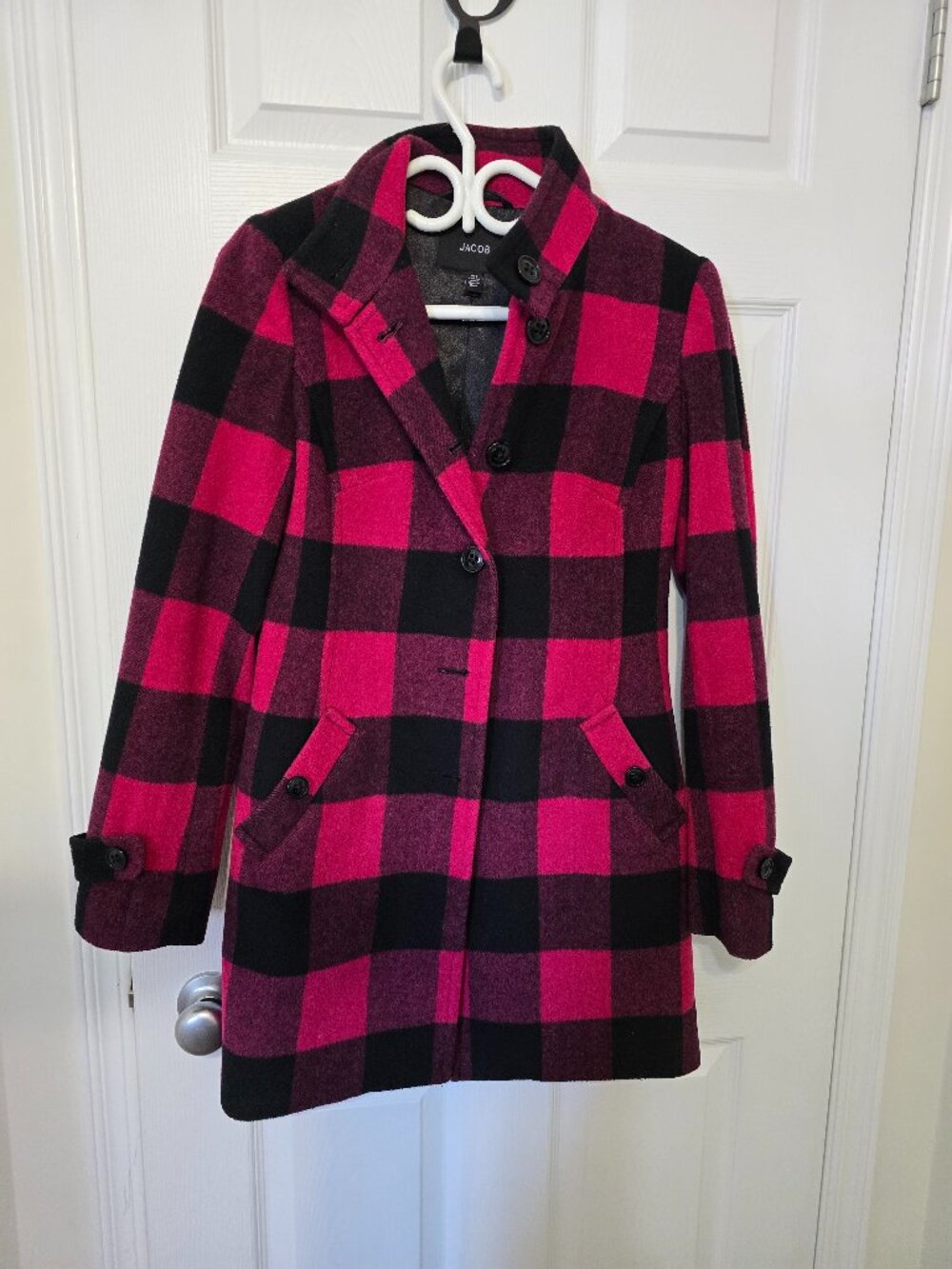 Jacob Pink Buffalo Check Wool Coat – Size S